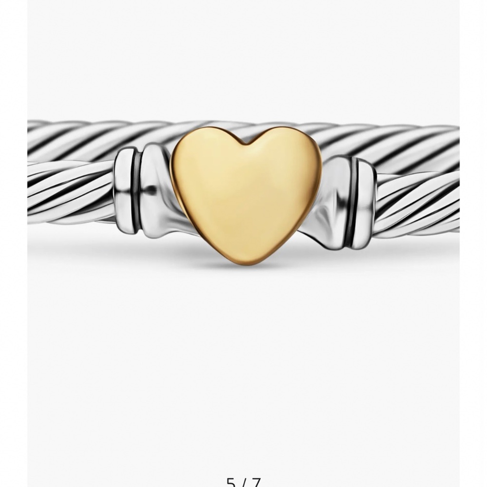 David Yurman Two-Tone Cable Bracelet with Gold Heart Accent - Picture 3 of 6